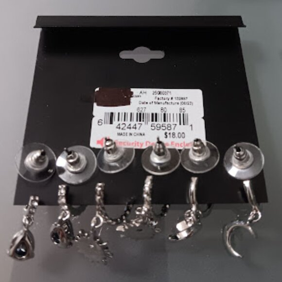 VERA WANG 3pc Rocker Chic Moon/Star/Teardrop Clear & Blue Crystal Hoop Earrings - Picture 5 of 5